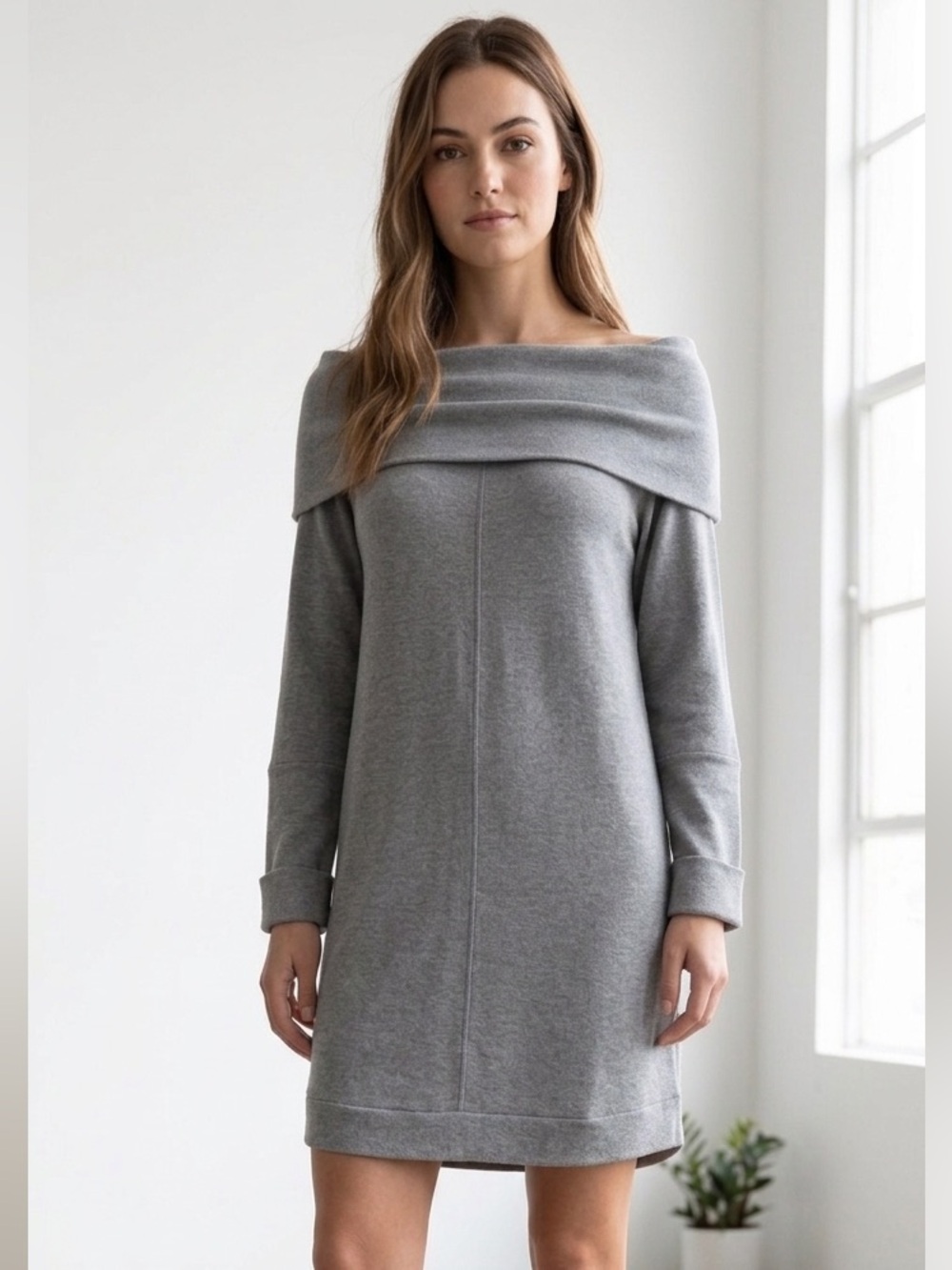 Vince Camuto Cozy Grey Cowl Neck Sweater Dress - Picture 1 of 4